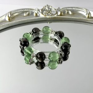 【Focus & Protect】Natural Green Fluorite & Silver Sheen Obsidian Energy Bracelet
