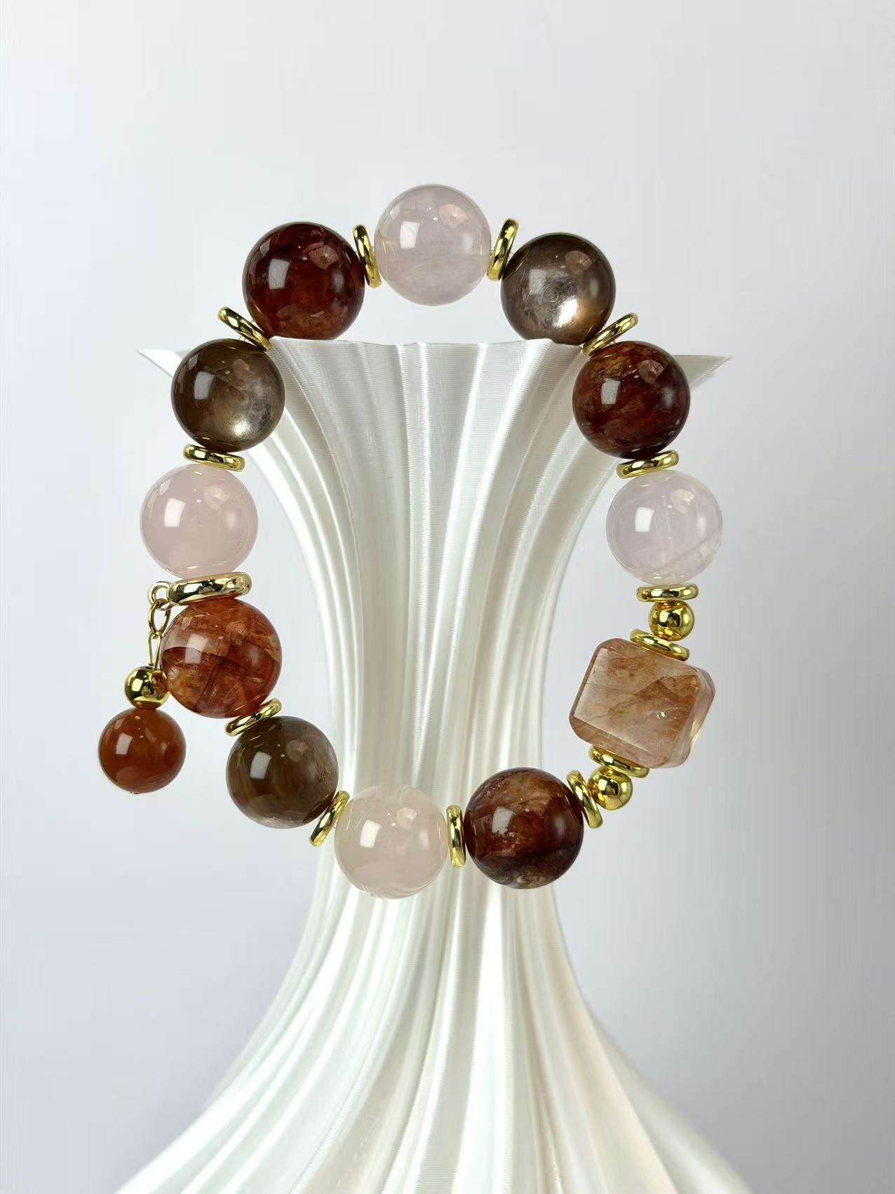 Radiant Harmony Bracelet | Rose Quartz, Lepidolite & Red Hematoid Quartz for Emotional Balance & Inner Glow - Image 4