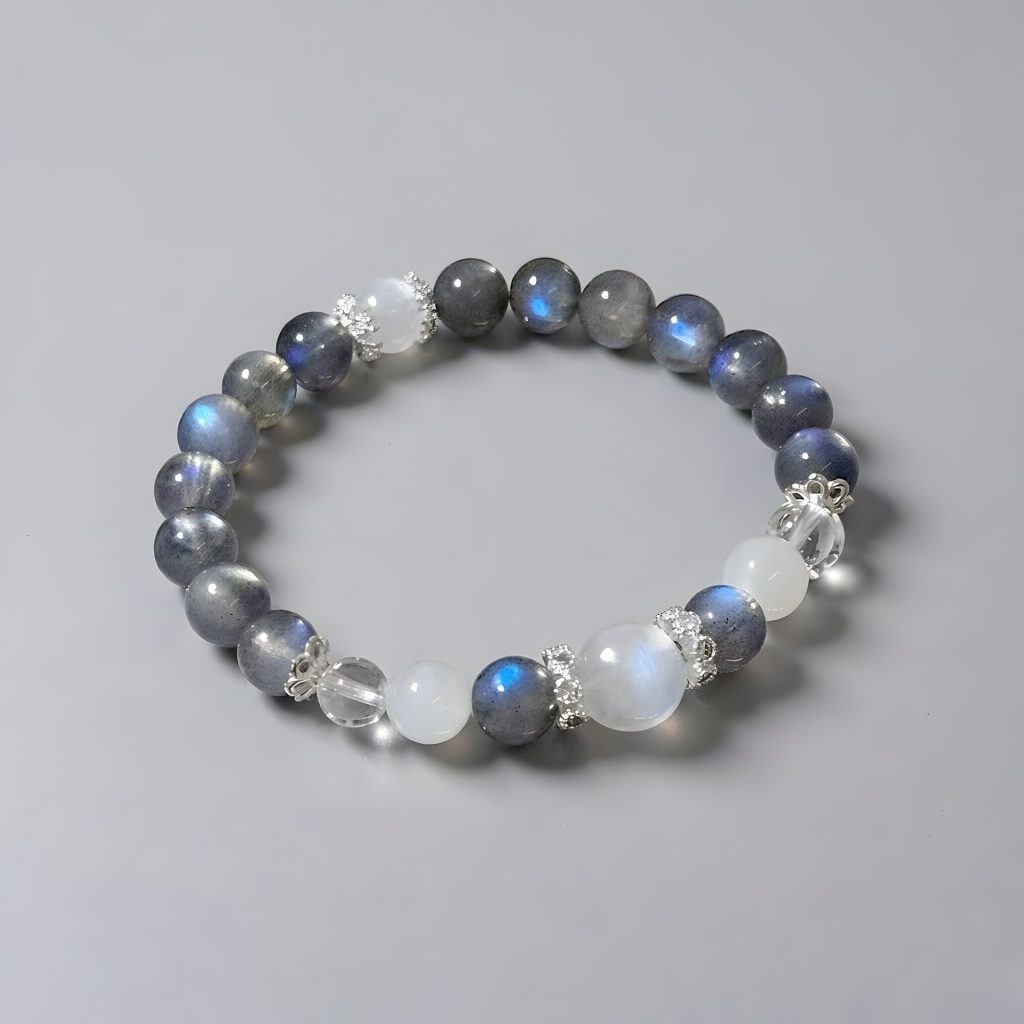 Lunar Glow Bracelet with blue moonstone, labradorite and clear quartz beads