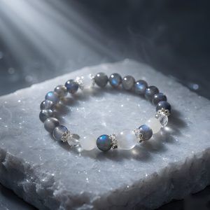 Lunar Glow Bracelet on moonlit stone, Celestial collection scene