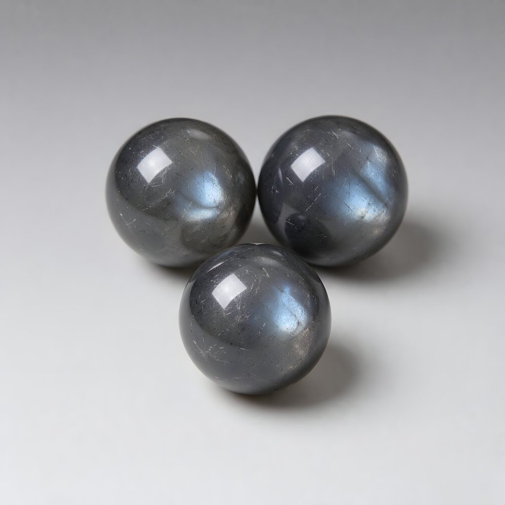 Labradorite bead close-up showing natural blue flash