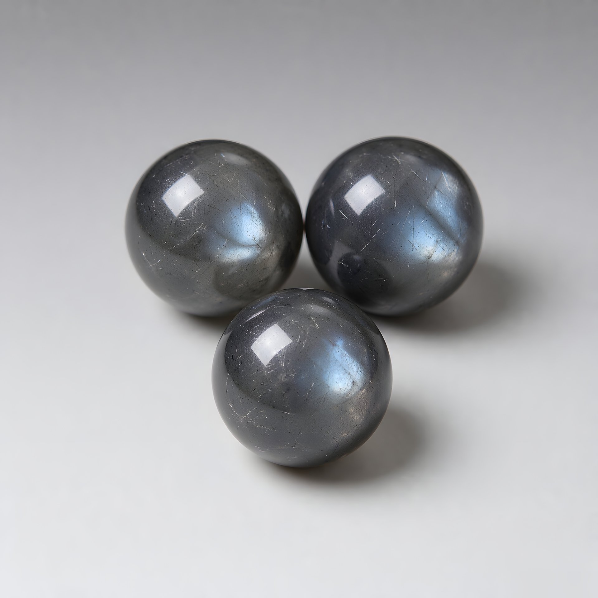 Labradorite bead close-up showing natural blue flash