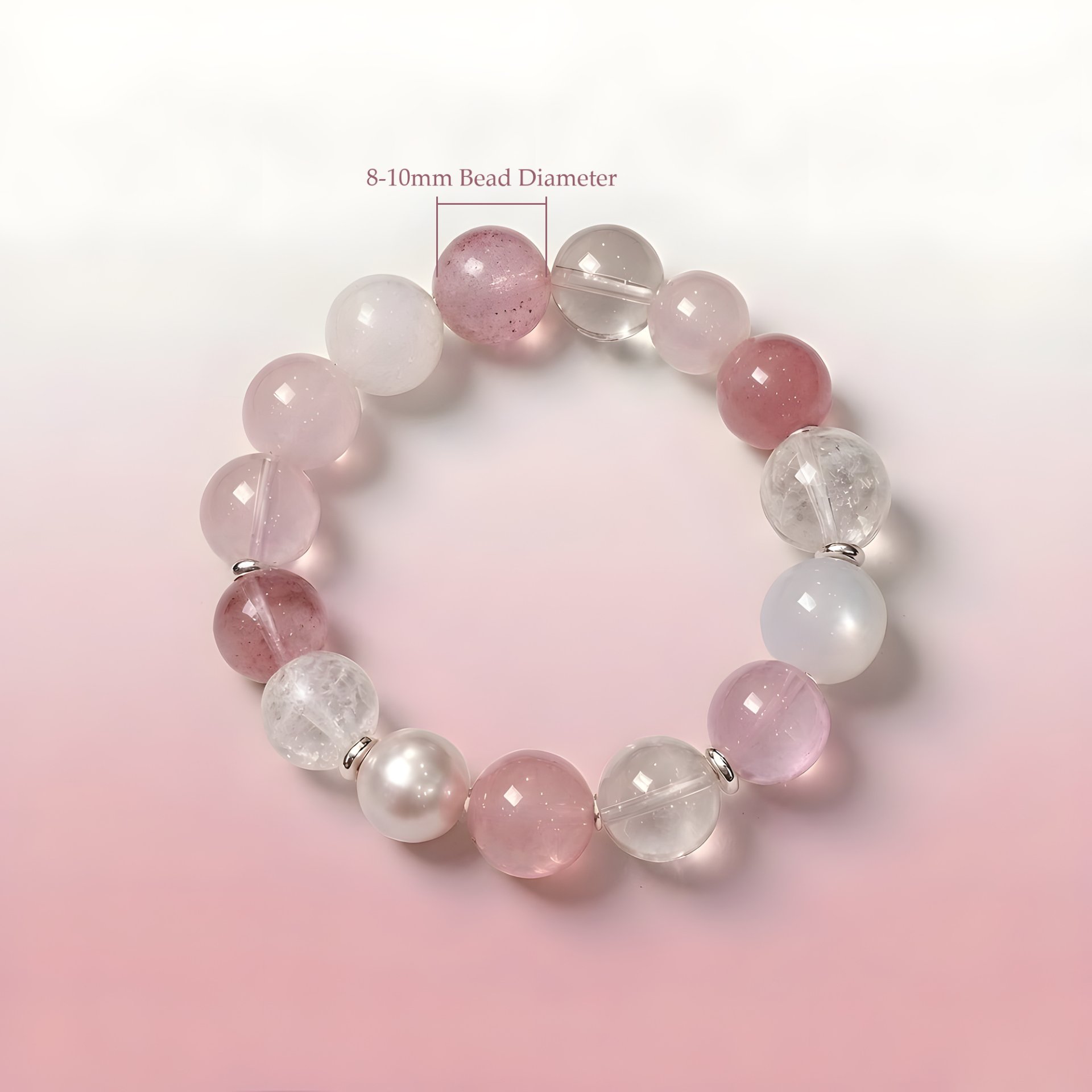 VenusGlow natural gemstone bracelet showing the approximately 8-10mm bead diameter